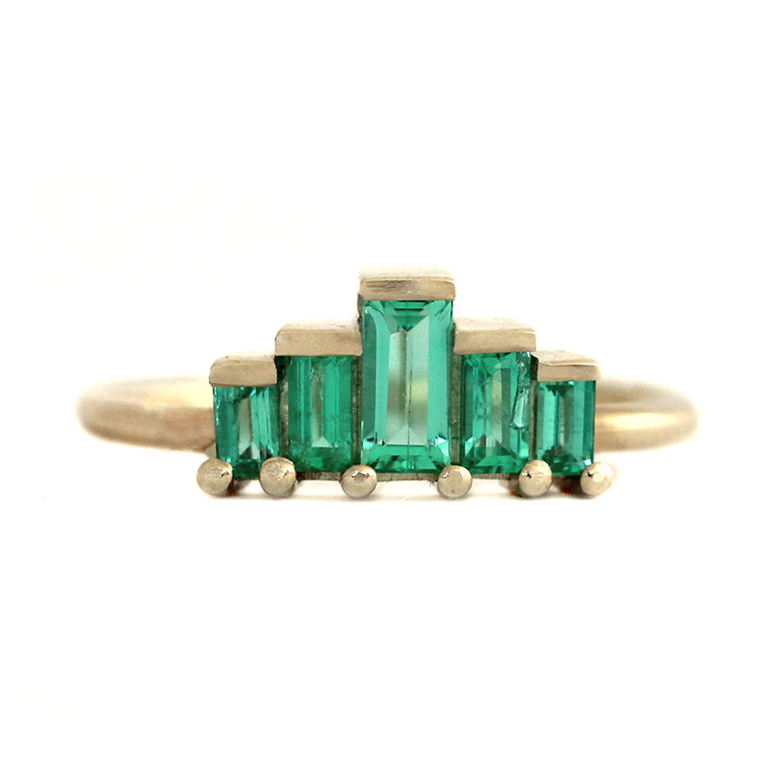 Baguette Cut Emeralds Engagement Ring