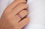 Baguette Cut Sapphire Ring - Purple and Lilac Engagement Ring on Hand 