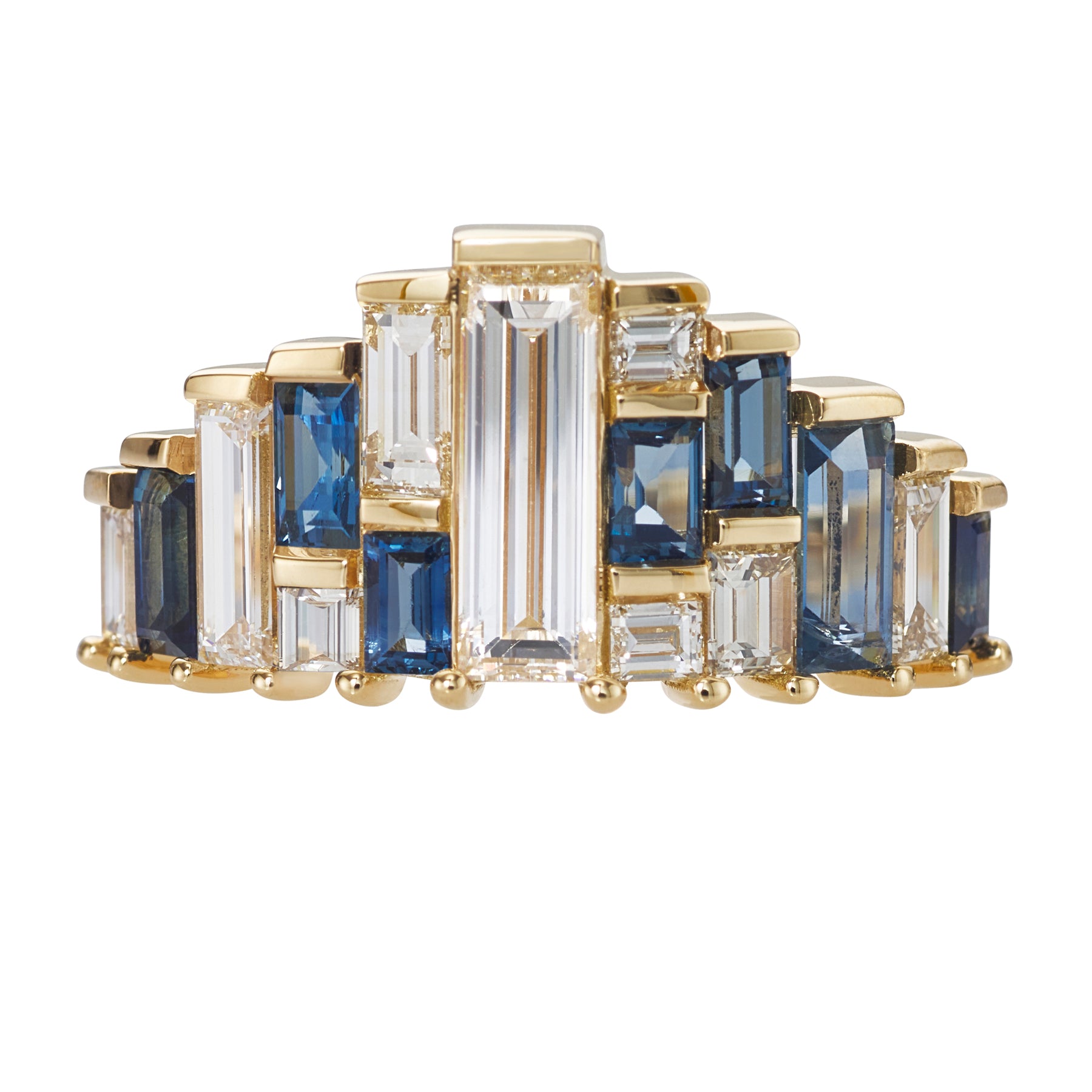 Baguette-Cut-Sapphire-and-Diamond-Tiara-Ring-side-side-closeup