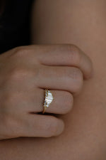 Baguette Diamond Cluster Ring - Art Deco Engagement Ring In Dark on Hand 