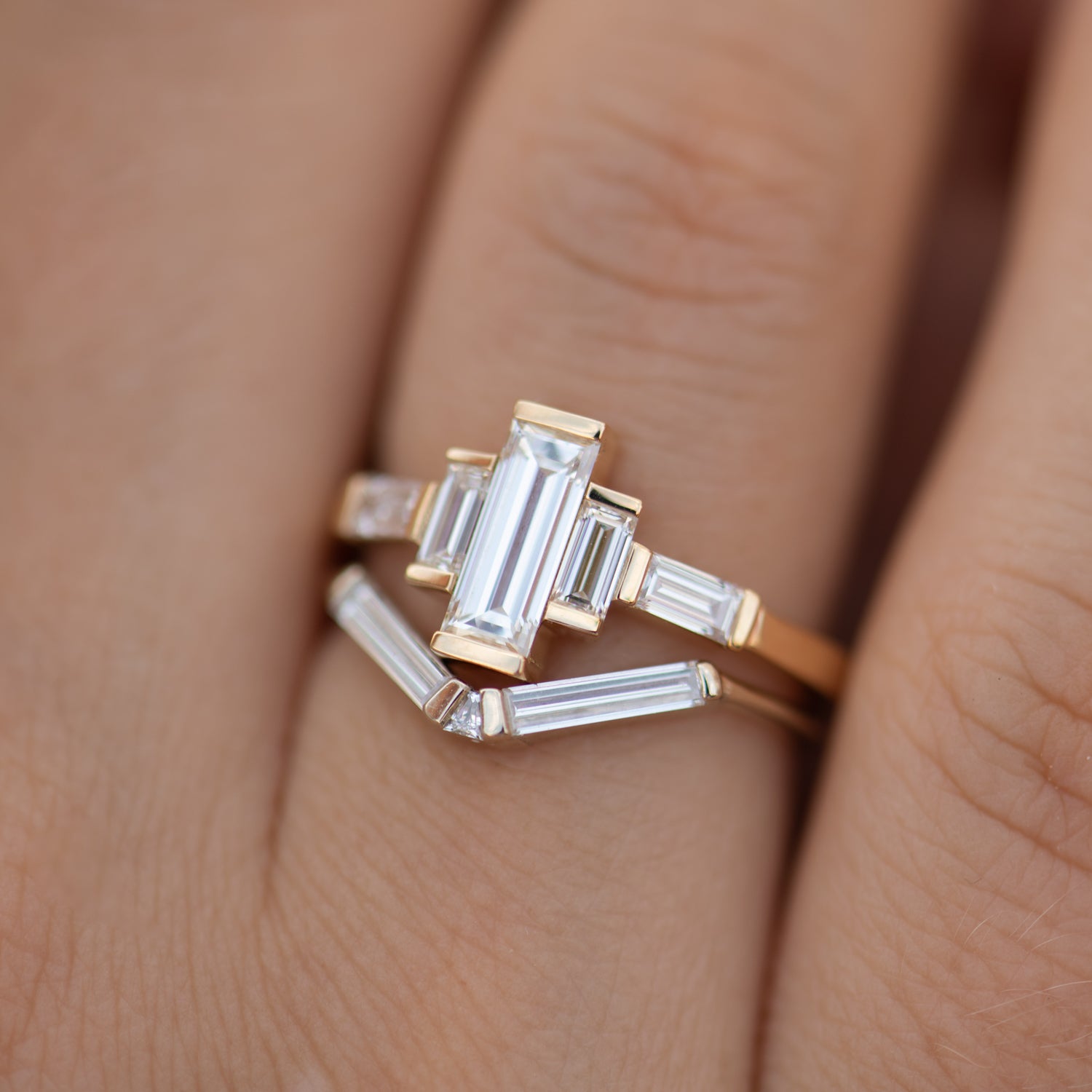 Deco Diamond Engagement Ring with Top Light Brown Baguettes – ARTEMER
