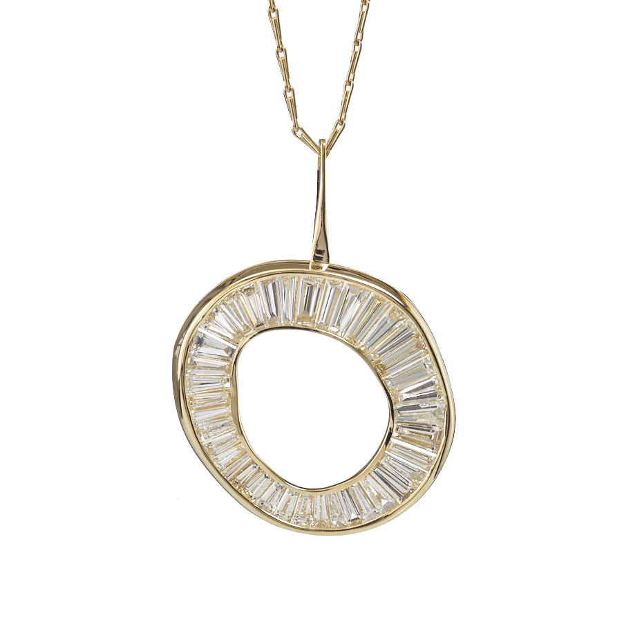 Baguette Diamond Necklace with a Fluid Sphere Pendant ARTEMER