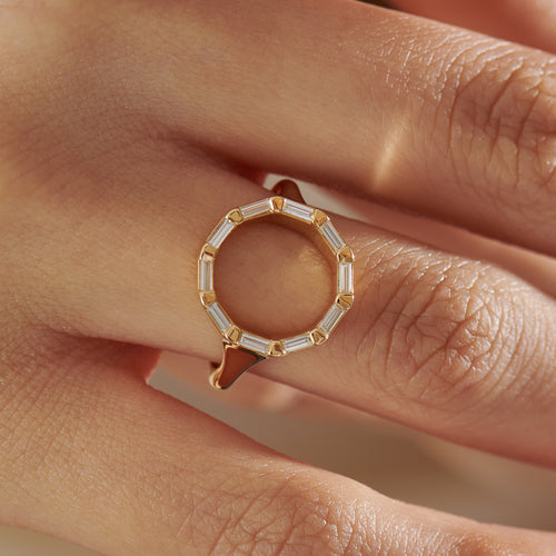 Baguette-Diamond-and-Gold-Circle-Statement-Ring-top-shot
