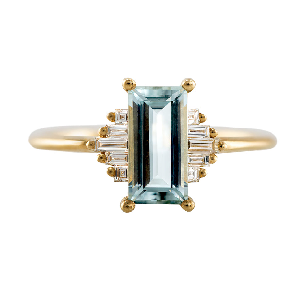 Baguette Cut Aquamarine Ring with Diamonds