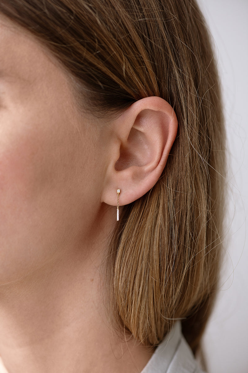 Baguette Diamond Drop Earrings on Ear Alternate View 