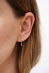 Baguette Diamond Drop Earrings on Ear Detail Shot 