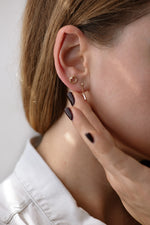 Baguette Diamond Drop Earrings on Ear Other View 