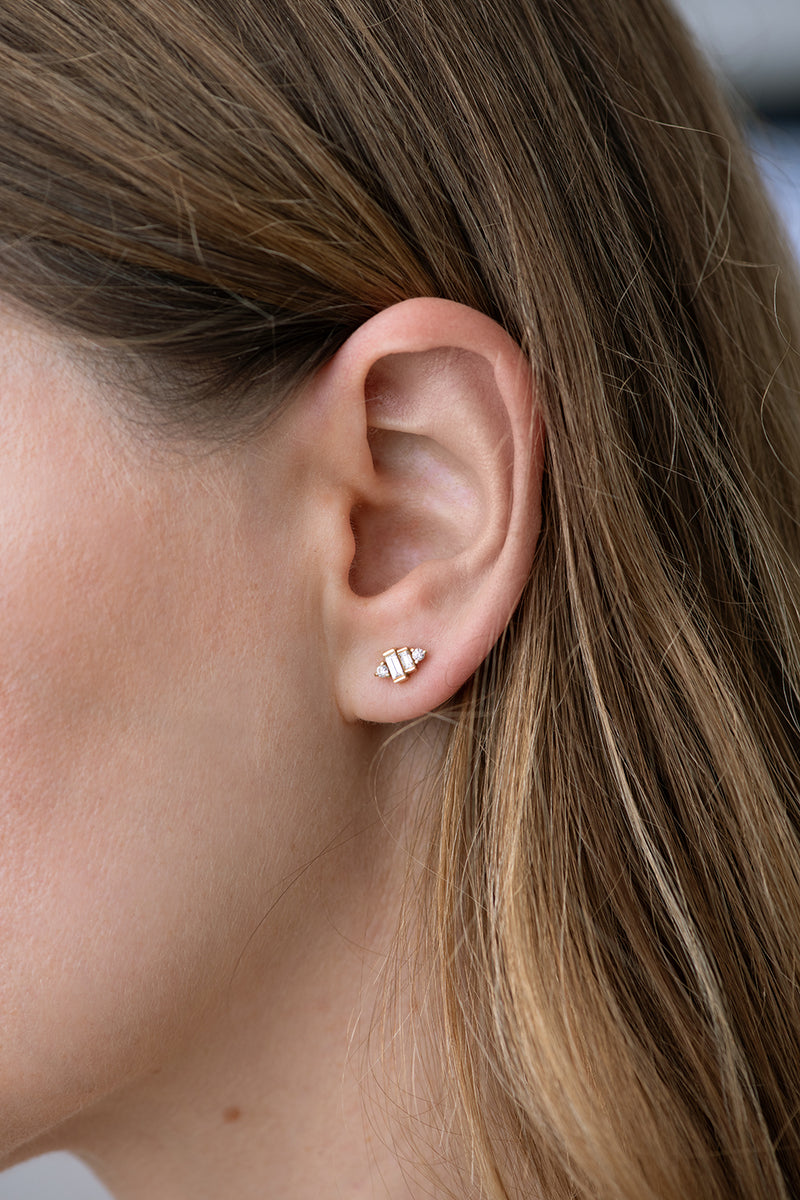 Baguette Diamond Earrings on Ear Alternate View
