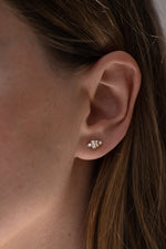 Baguette Diamond Earrings on Ear in Shadow 