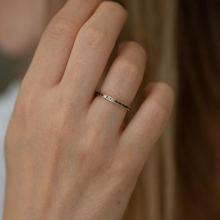 Rose Gold Simple Elegant Black Diamond Engagement Ring Set