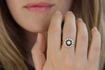 Black and White Diamond Engagement Ring - Flower Diamond Cluster Ring on Hand