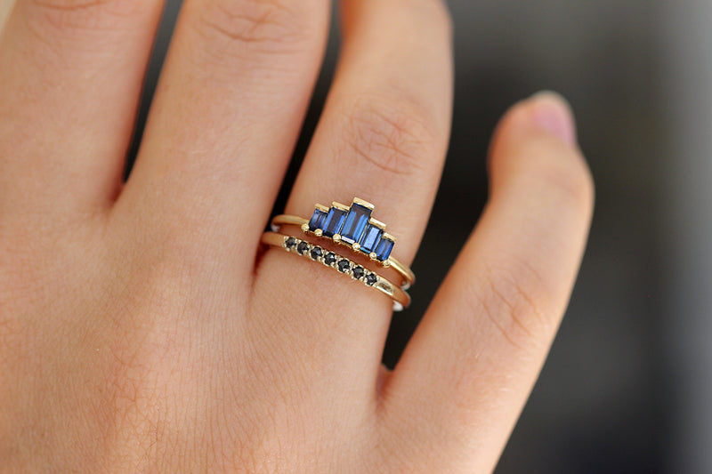 Blue Sapphire Baguette Engagement Ring In A Set