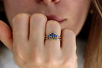 Blue Sapphire Baguette Engagement Ring On Finger In A Set