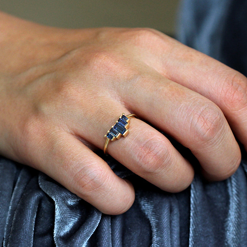 Blue Sapphires Baguette Cut Engagement Ring - Blue Sapphire Ring