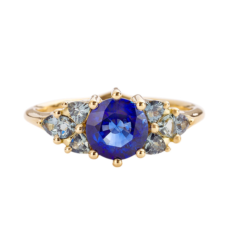 Blue and Teal Sapphire Cluster Ring