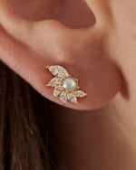 Camellia-Diamond-Pearl-Stud-Earrings-art-deco