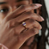 Carina-OOAK-Purple-Sapphire-Baguette-Diamond-Engagement-Ring-on-finger