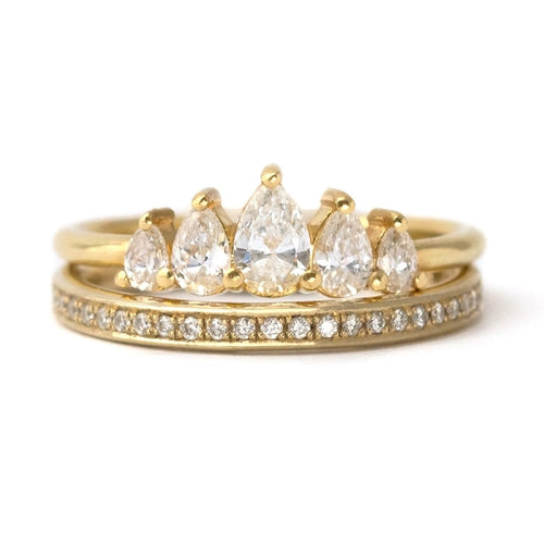 Crown Engagement Ring Set with Pear Cut Diamonds