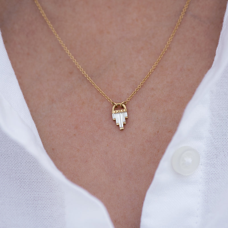 Art Deco Diamond Necklace with Baguette Cut Diamonds - L1