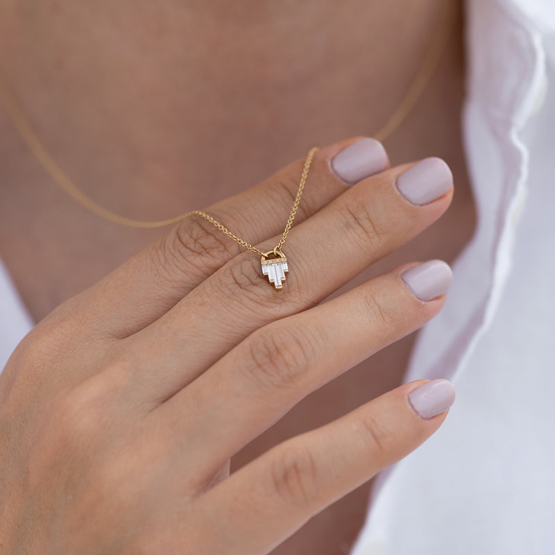 Art Deco Diamond Necklace with Baguette Cut Diamonds - L5