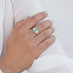Emerald Ring with needle baguette Diamonds on arm