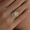 Halo Ring with Baguette Diamond Frills - Asymmetric Halo Engagement Ring