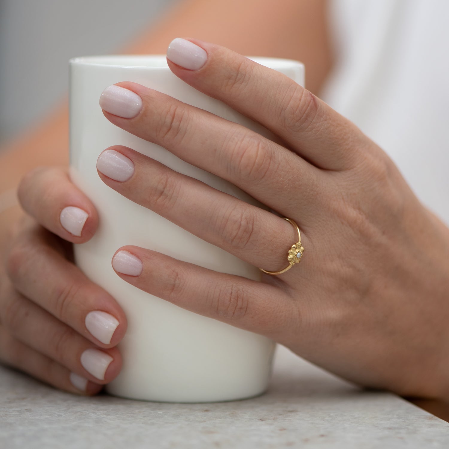 flower pearl seed ring Dainty Gold Flower Ring