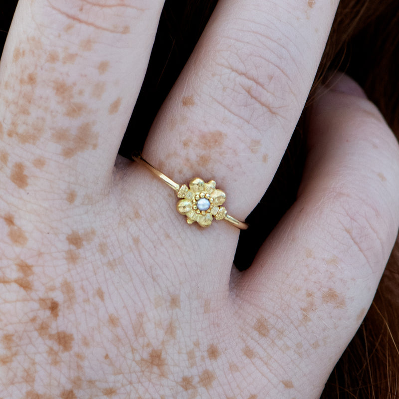 flower pearl seed ring Dainty Gold Flower Ring