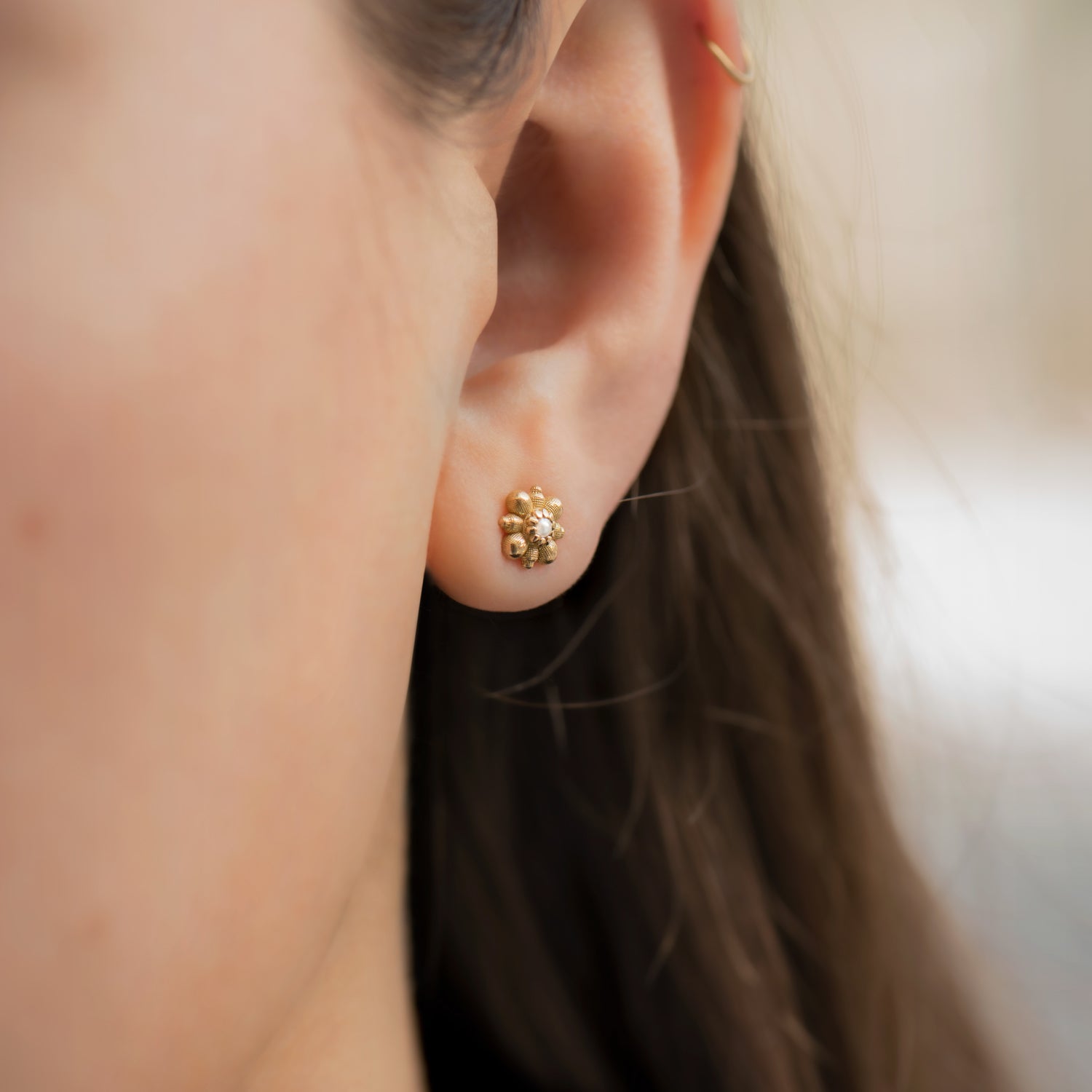 Gemstone Flower Earrings, 14K Gold Studs, Two of Most Jewelry