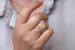 Daisy Engagement Ring - Fancy Yellow Diamond and Baguette Diamond Ring Front Shot on Hand 