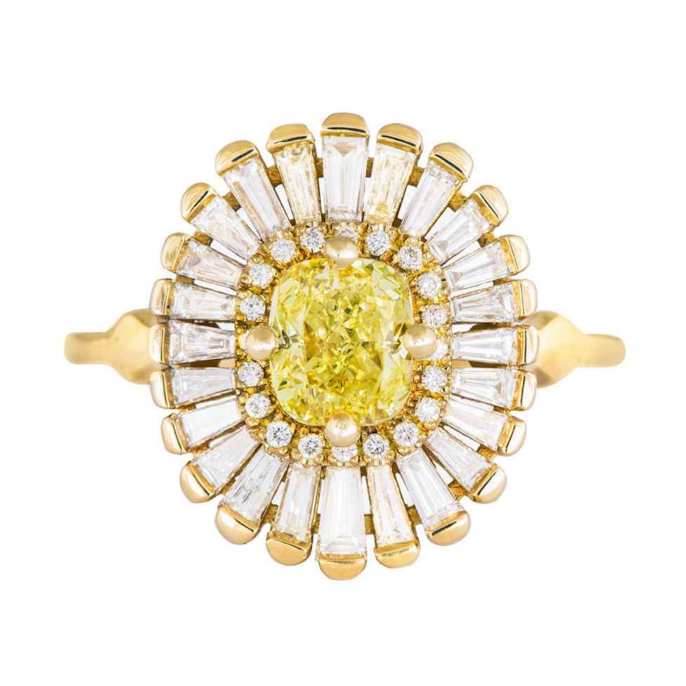 Daisy Engagement Ring - Fancy Yellow Diamond and Baguette Diamond Ring