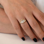 Deco Engagement Ring with Marquise Diamond on Hand in set other view 