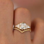 Deco Engagement Ring with Marquise Diamond on Hand in set detail view 