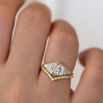 Deco Engagement Ring with Marquise Diamond on Hand other angle in set 