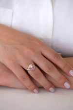 Deco Engagement Ring with Purple and Lilac Sapphires on Hands other view