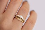 Delicate Wedding Band - Patterned Ring on Hand in three ring set 