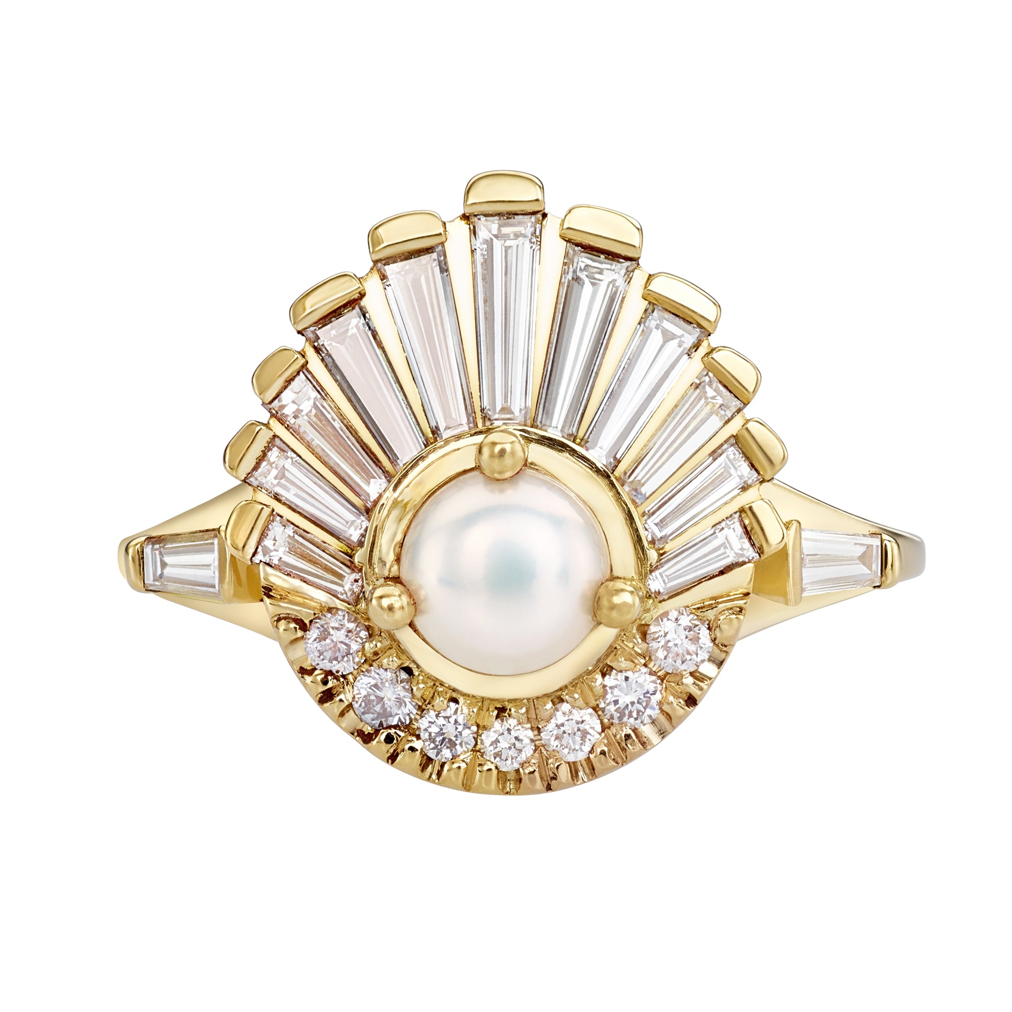 Diamond-and-Pearl-Engagement-Ring-Baguette-Diamond-Shell-Ring-closeup