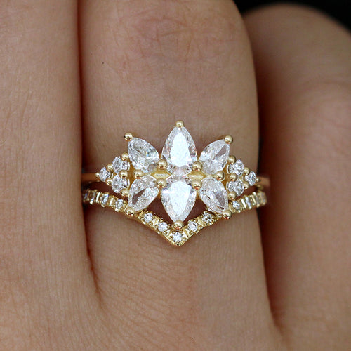 Diamond Cluster Engagement Ring Set - The Flora Ring Set Up Close