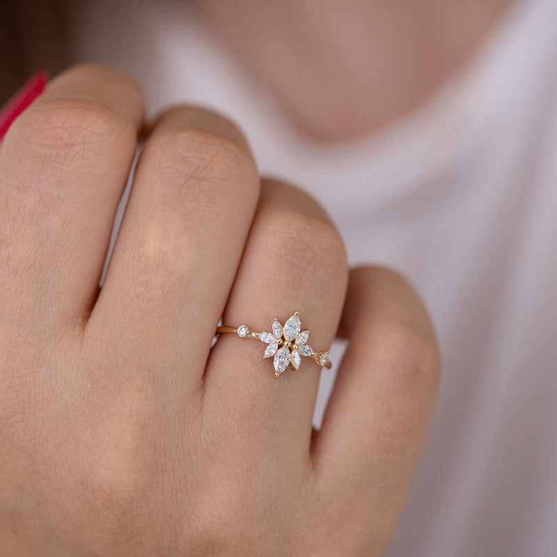 Diamond Flower Cluster Ring on hand