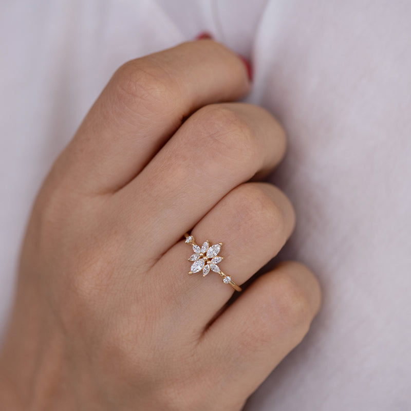 Diamond Flower Cluster Ring on heart