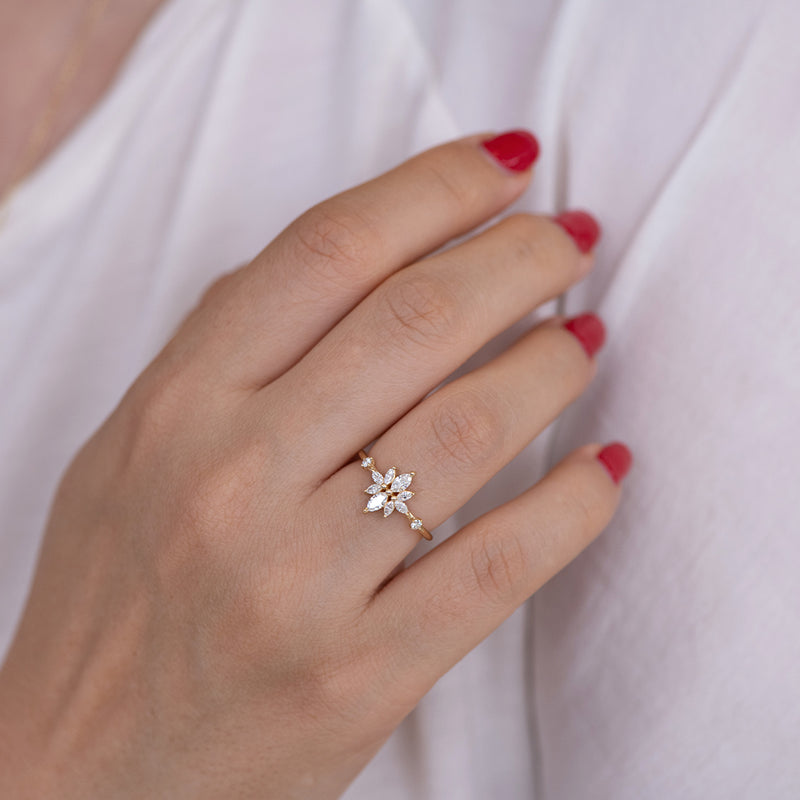 Diamond Flower Cluster Ring open hand