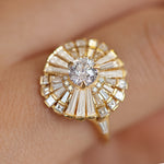 Diamond Snowflake Ring with Tapered Baguette Diamonds on Hand Detail Shot 