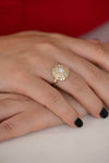 Diamond Snowflake Ring with Tapered Baguette Diamonds on Hand Frontal 
