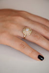 Diamond Snowflake Ring with Tapered Baguette Diamonds on Hand Side Angle 