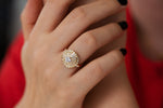 Diamond Snowflake Ring with Tapered Baguette Diamonds on Hand Top View 