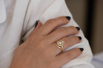 Diamond and Pearl Engagement Ring - Baguette Diamond Shell Ring on Hand side view in set 