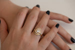 Diamond and Pearl Engagement Ring - Baguette Diamond Shell Ring on Hand in Set 