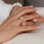 Diamond and Pearl Engagement Ring - Baguette Diamond Shell Ring4