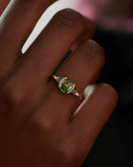    Dragons-Egg-OOAK-Green-Parti-Sapphire-_-Black-Diamond-Engagement-Ring-ON-FINGER