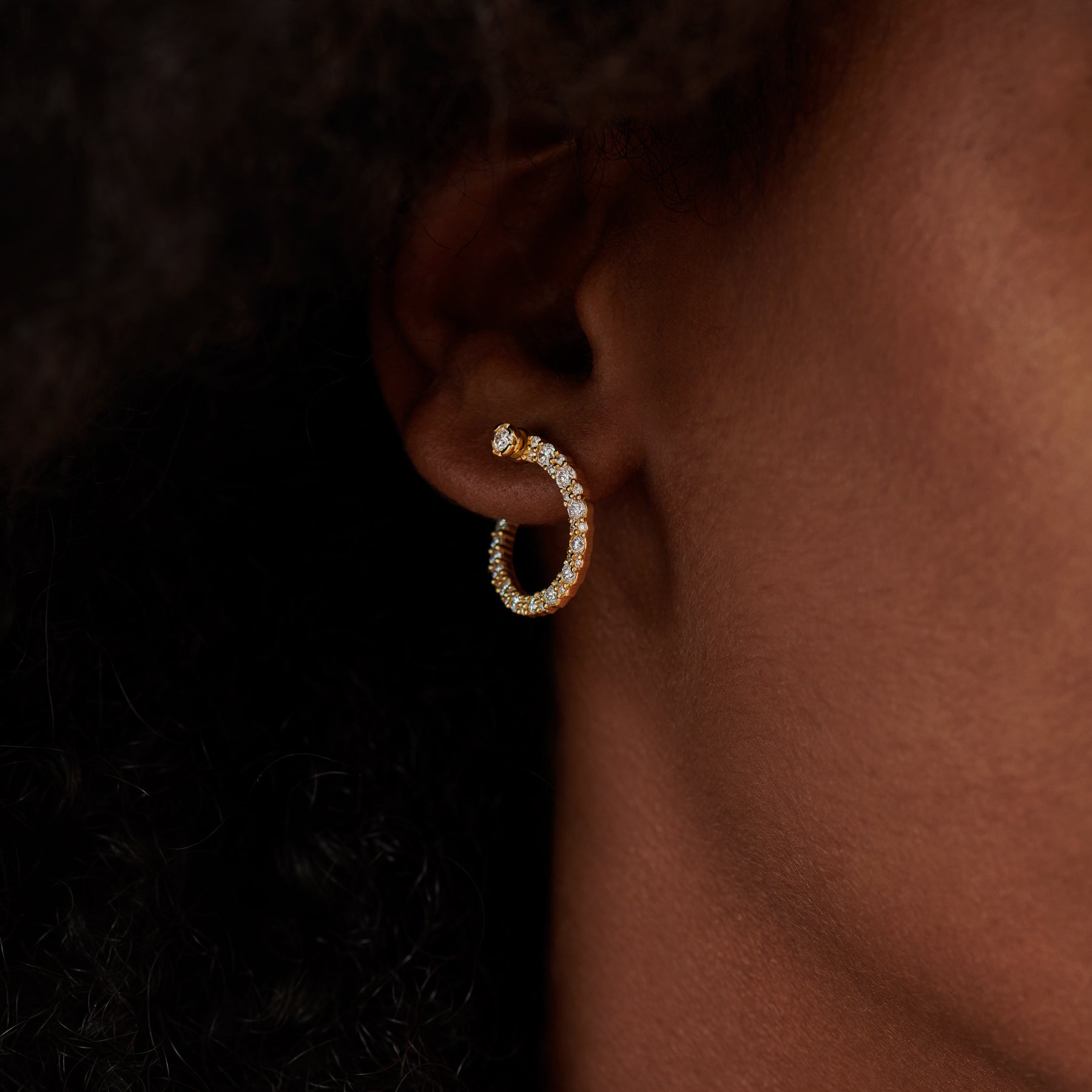 Diamond hoop earrings on ear Clearance